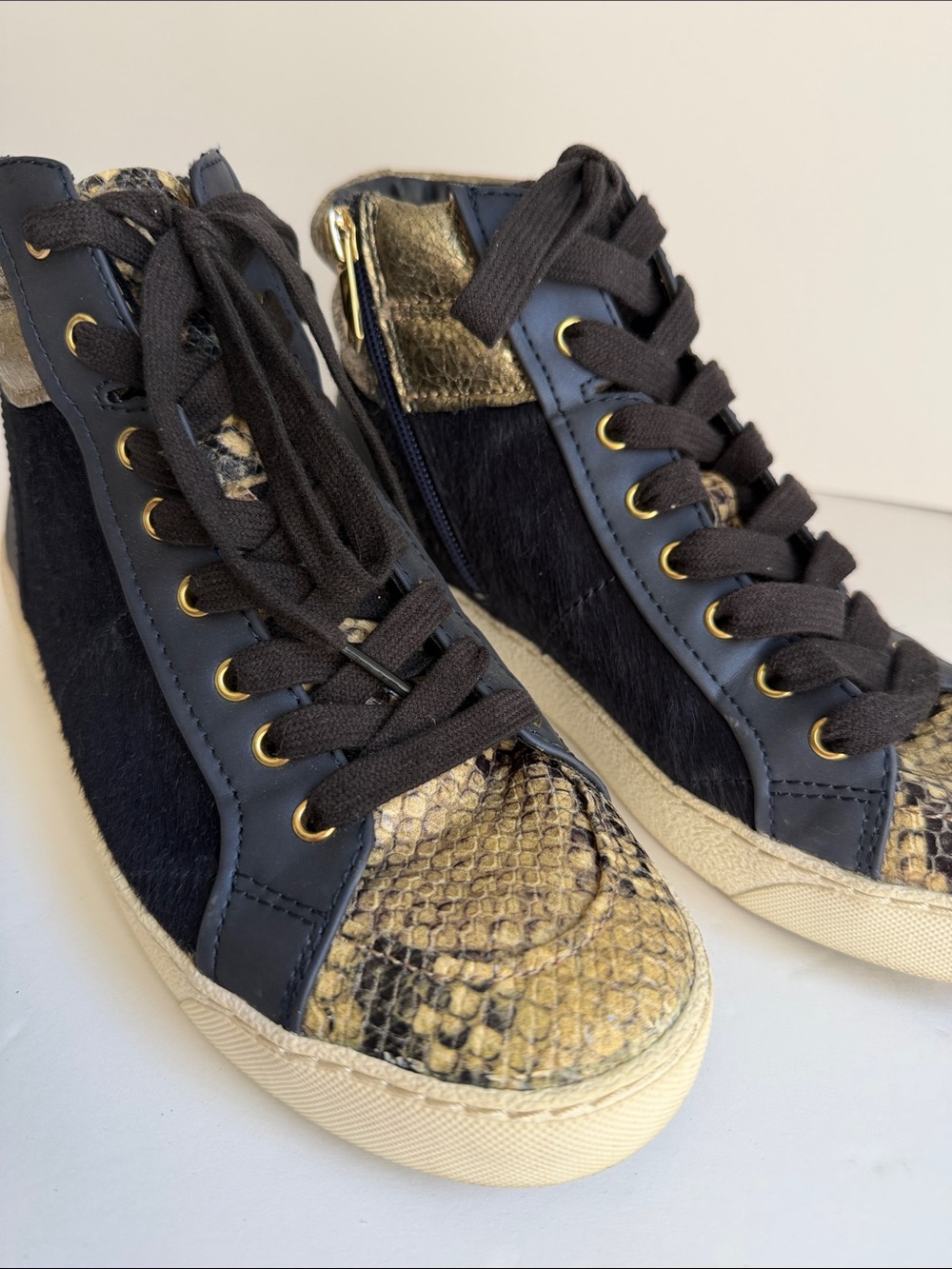 Sam Edelman Black and Gold High-Top Sneakers